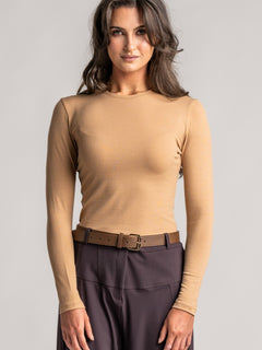 PAULA RYAN Silm Fit Crew Neck Top - Merino Camel - Paula Ryan