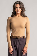 PAULA RYAN Slim Fit Crew Neck Top - Merino Camel