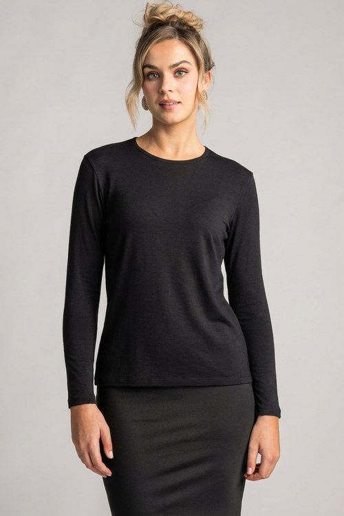 PAULA RYAN Easy Fit Crew Neck Top - Merino Black - Paula Ryan