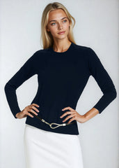 PAULA RYAN Easy Fit Long Sleeve Crew Neck Top - Ecovero Navy