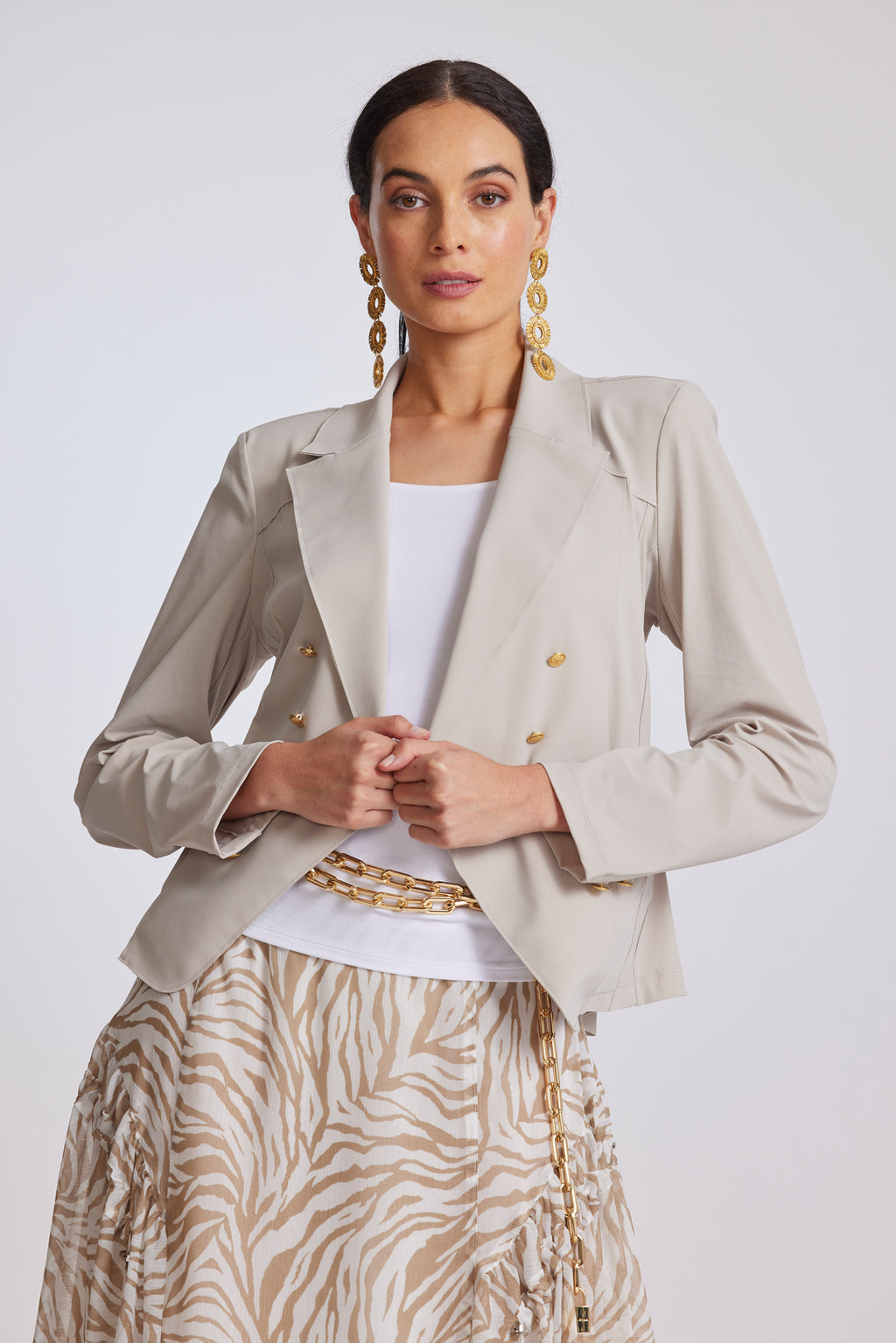 PAULA RYAN Double Breasted Jacket - Sand - Microjersey - Paula Ryan