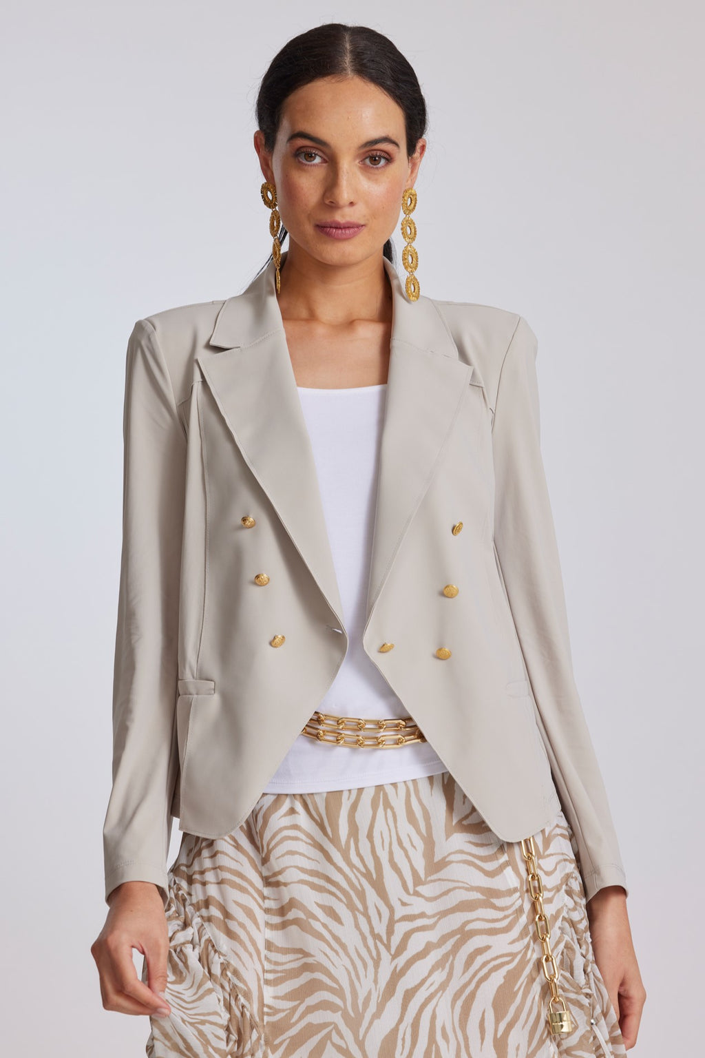 PAULA RYAN Double Breasted Jacket - Sand - Microjersey - Paula Ryan