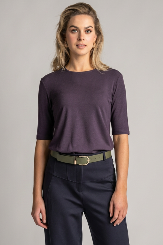 PAULA RYAN Easy Fit Half Sleeve Top - Merino Cocoa Plum - Paula Ryan