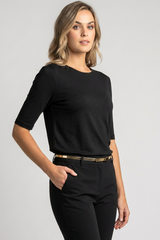PAULA RYAN Easy Fit Half Sleeve Top - Merino Black