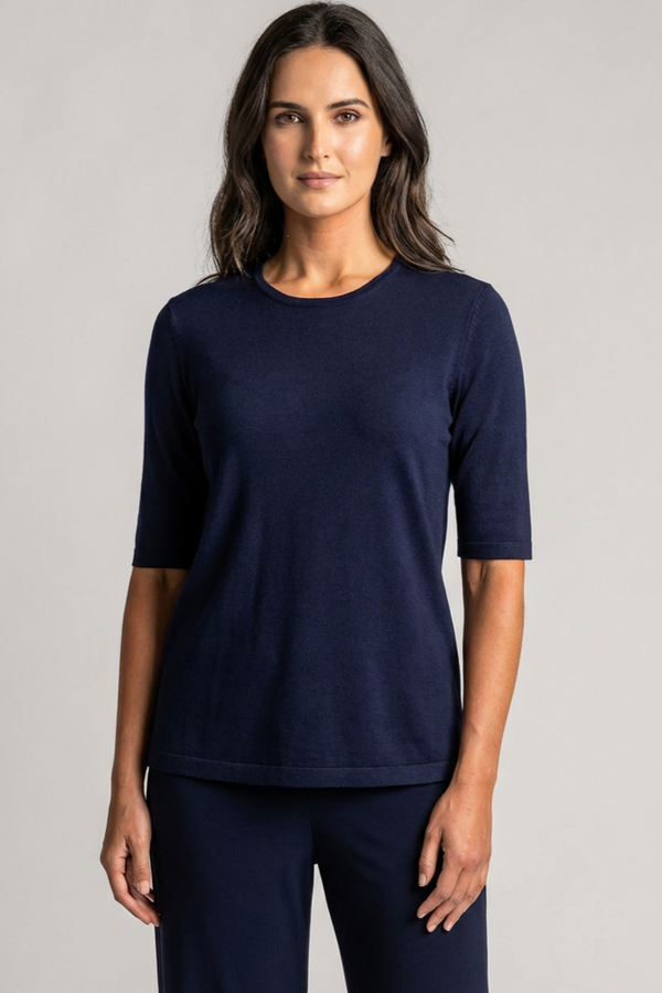 PAULA RYAN Easy Fit Half Sleeve Top - Merino Navy - Paula Ryan