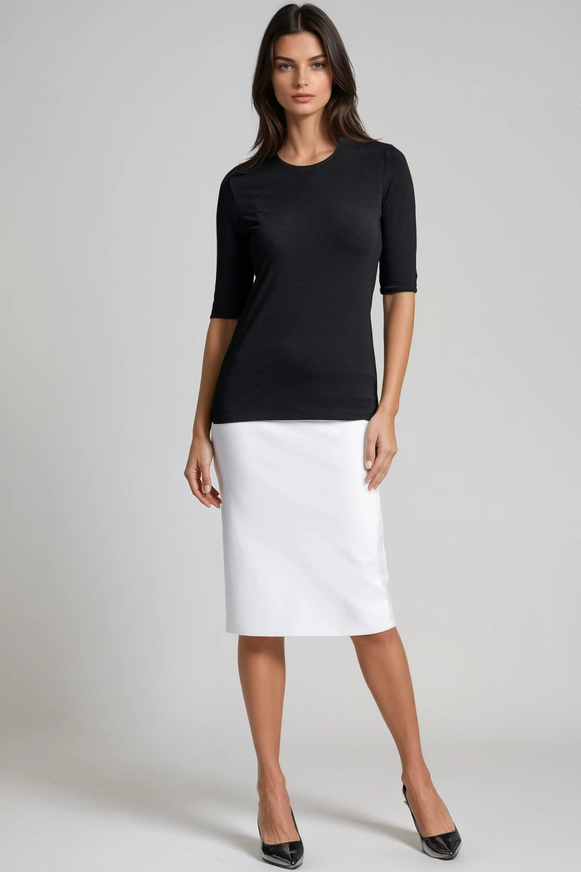 PAULA RYAN Easy Fit Half Sleeve Crew Neck Top Ecovero Black