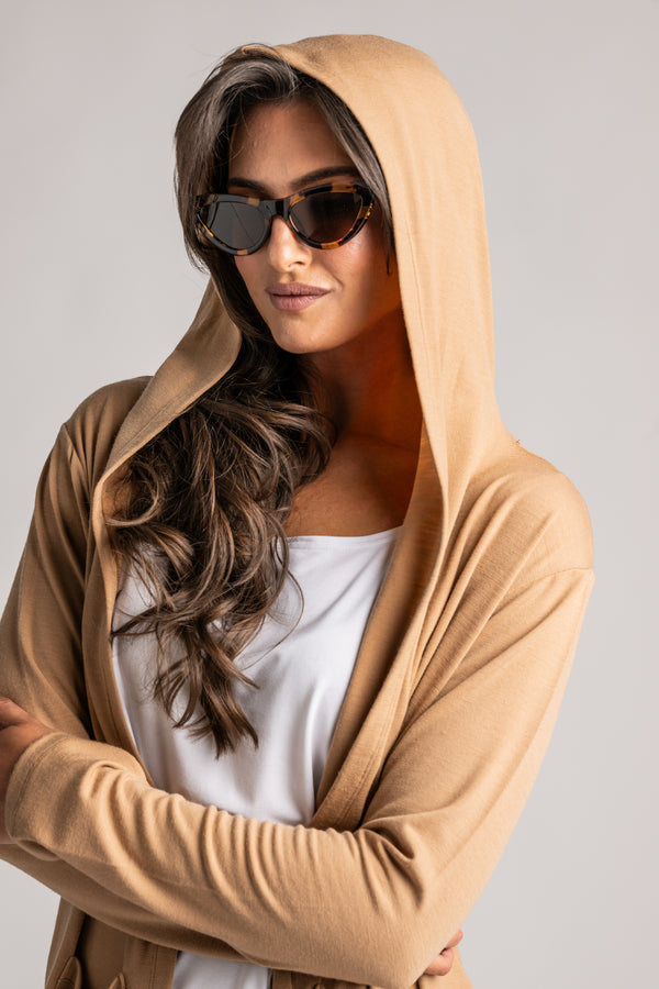 PAULA RYAN Hooded Cardigan with Pockets - Merino Camel - Paula Ryan