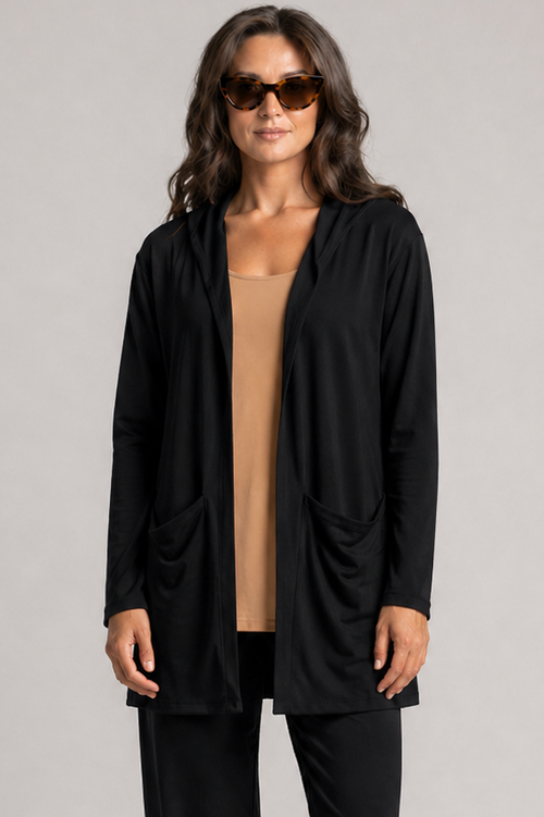 PAULA RYAN Hooded Cardigan with Pockets  - Merino Black - Paula Ryan
