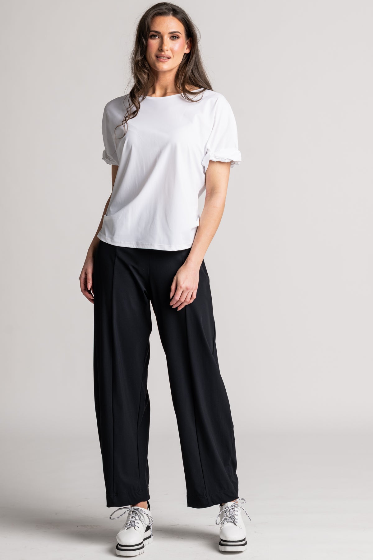 PAULA RYAN Side Zip Barrel Pant - Black Microjersey
