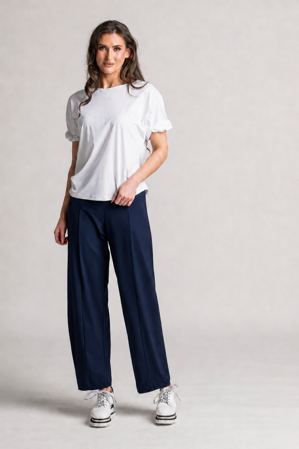 PAULA RYAN Side Zip Barrel Pant - Navy Microjersey