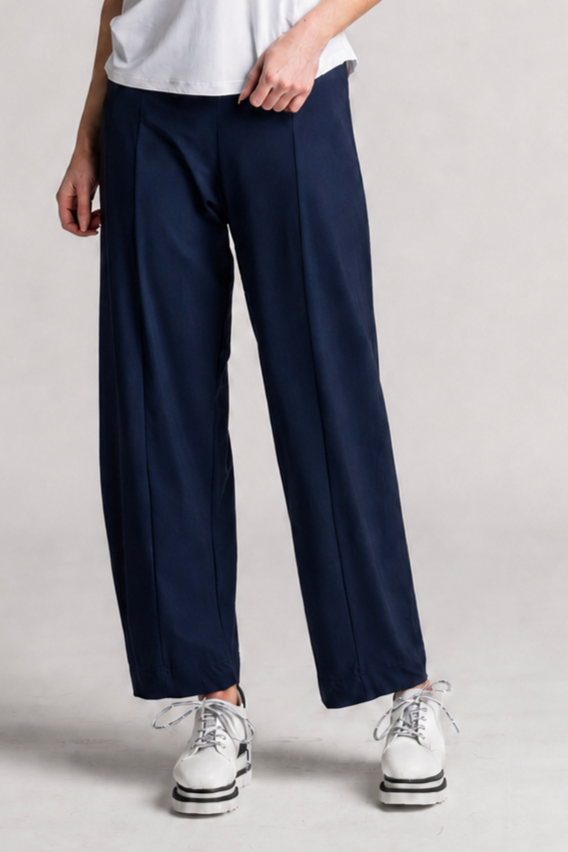 PAULA RYAN Side Zip Barrel Pant - Navy Microjersey