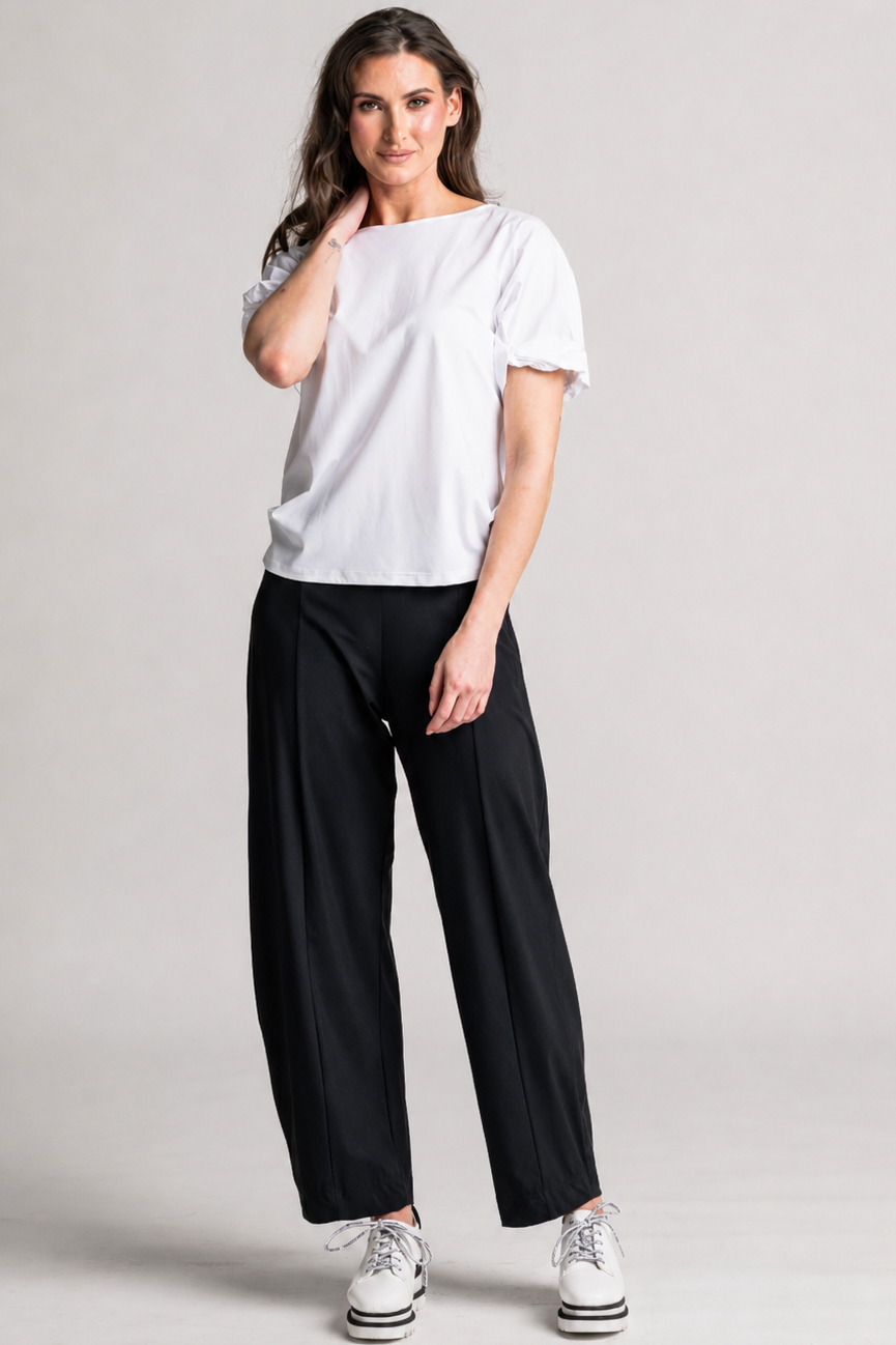 PAULA RYAN Side Zip Barrel Pant - Black Microjersey