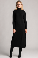 PAULA RYAN Polo Neck Sheath Dress - Black Merino