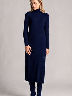 PAULA RYAN Polo Neck Sheath Dress - Navy Merino