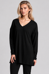 PAULA RYAN Relaxed V-Neck Tunic - Black Merino