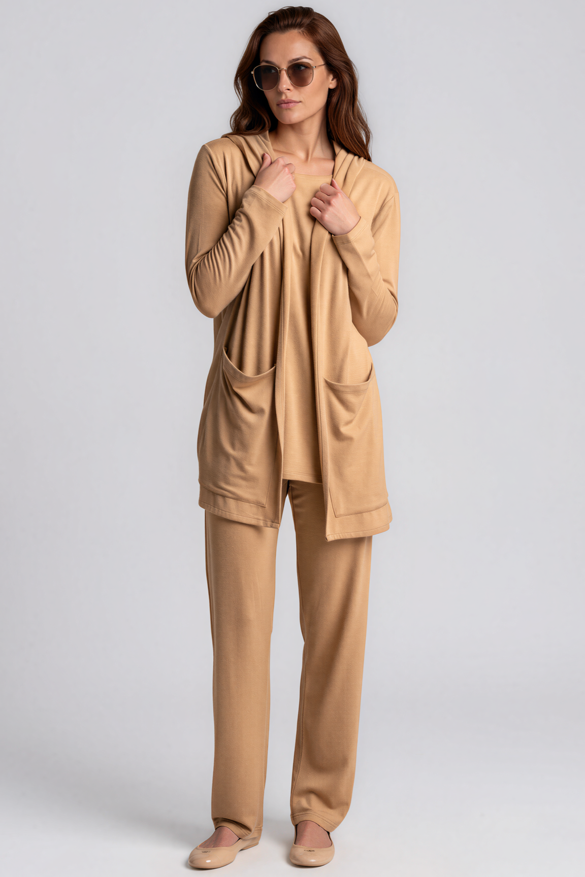 PAULA RYAN Long Loose Fit Singlet - Camel Merino
