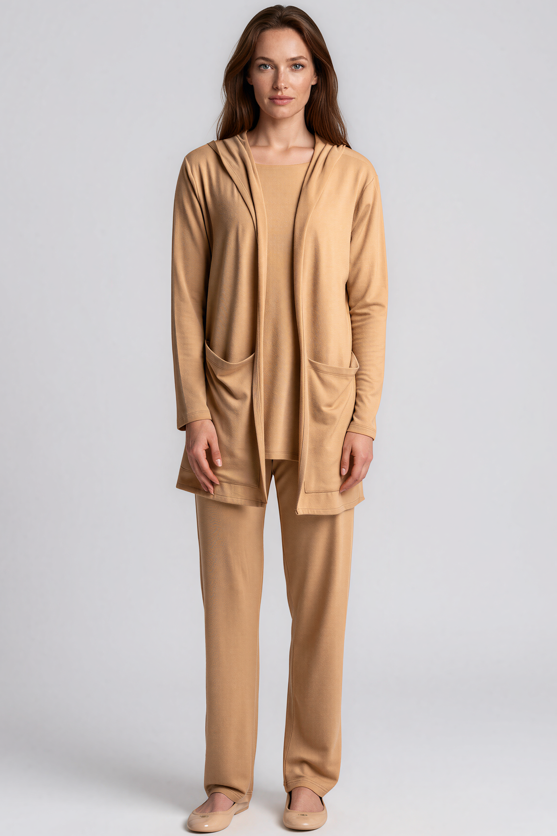 PAULA RYAN Hooded Cardigan with Pockets - Merino Camel