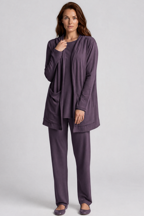 PAULA RYAN Straight Leg Lounge Pant - Merino Cocoa Plum