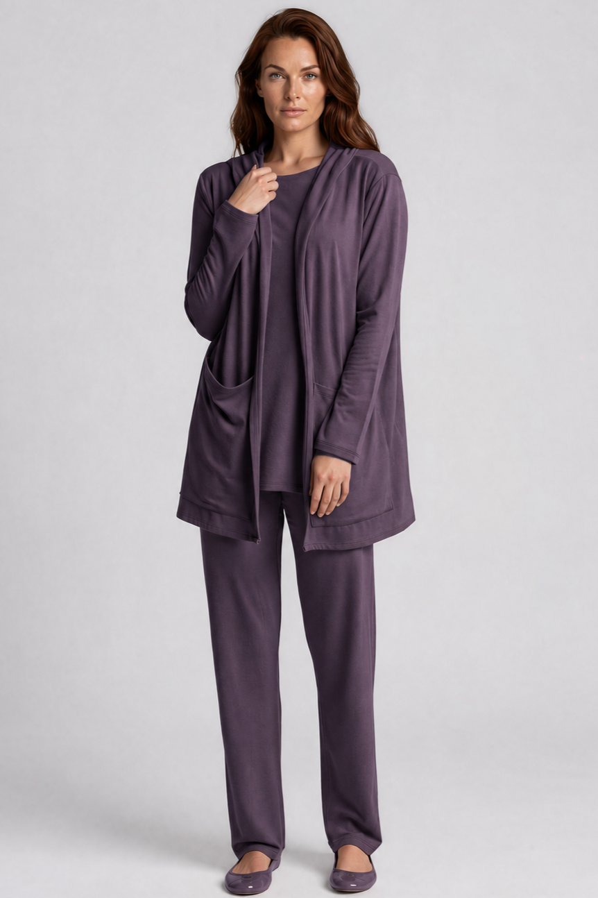 PAULA RYAN Long Loose Fit Singlet - Cocoa Plum Merino