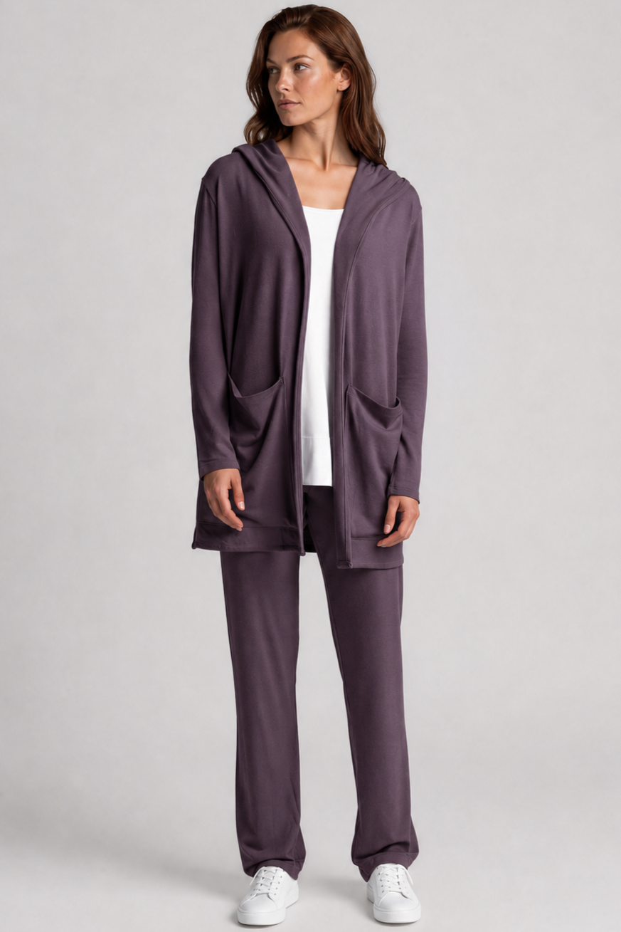 PAULA RYAN Long Loose Fit Singlet - Cocoa Plum Merino