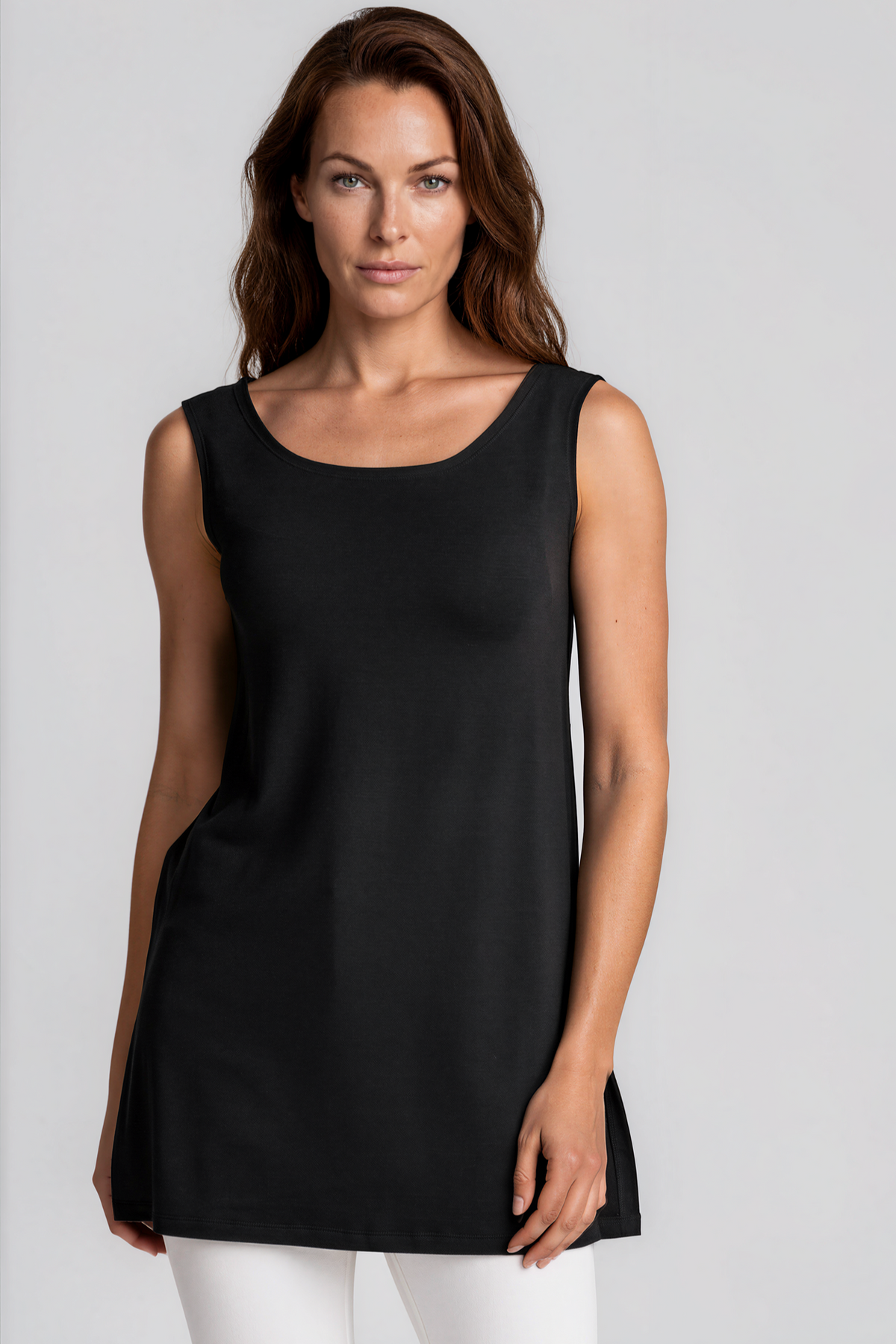 PAULA RYAN Long Loose Fit Singlet - Black Merino