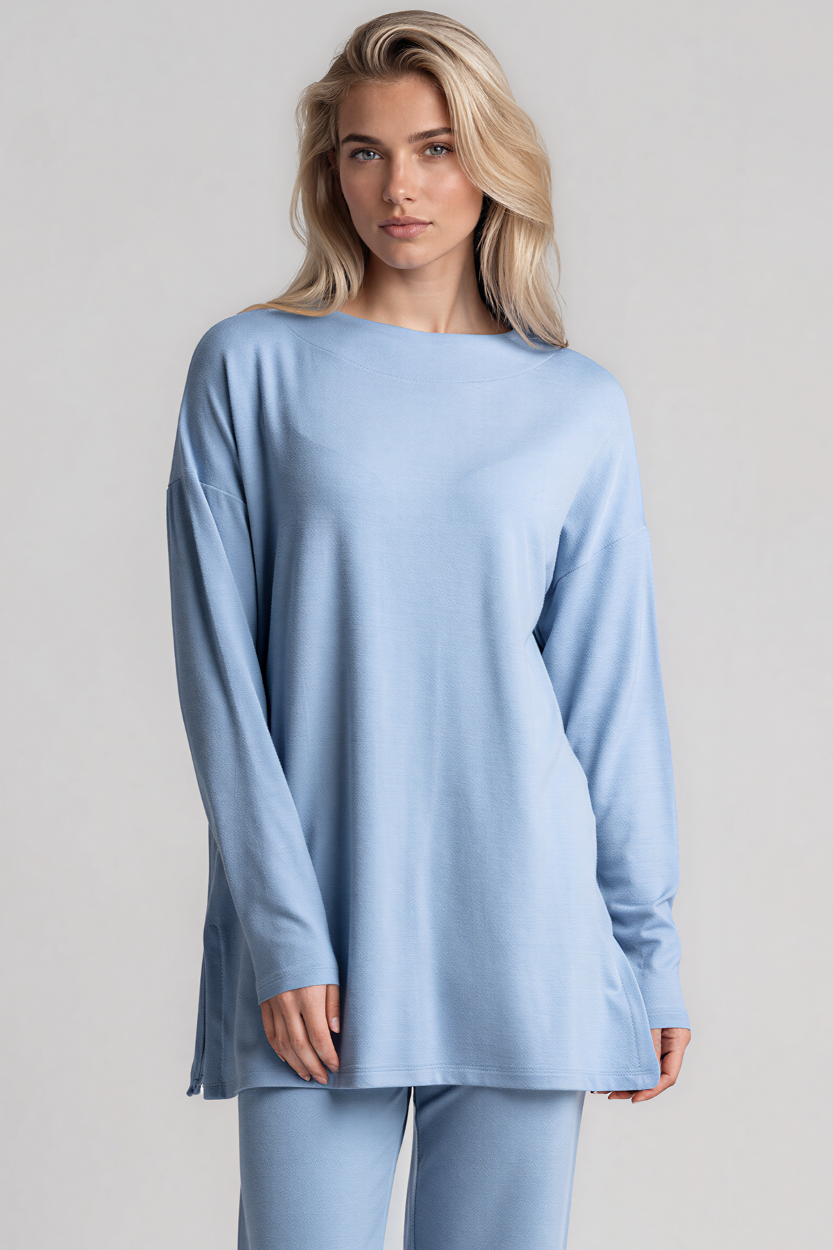 PAULA RYAN Relaxed Boat Neck Tunic - Cornflower Merino