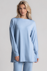 PAULA RYAN Relaxed Boat Neck Tunic - Cornflower Merino