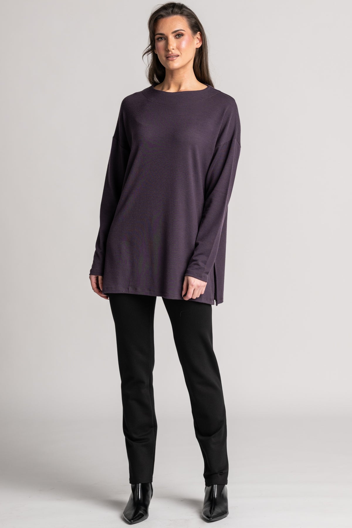 PAULA RYAN Relaxed Boat Neck Tunic - Cocoa Plum Merino