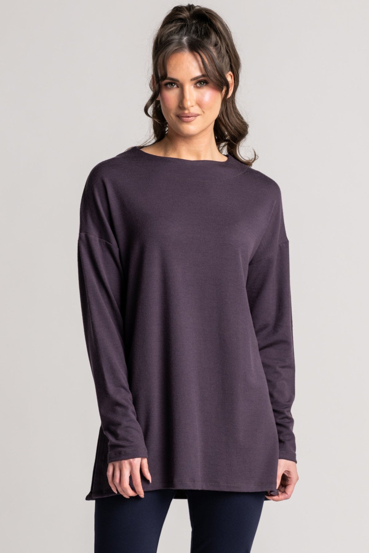 PAULA RYAN Relaxed Boat Neck Tunic - Cocoa Plum Merino