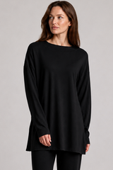 PAULA RYAN Relaxed Boat Neck Tunic - Black Merino