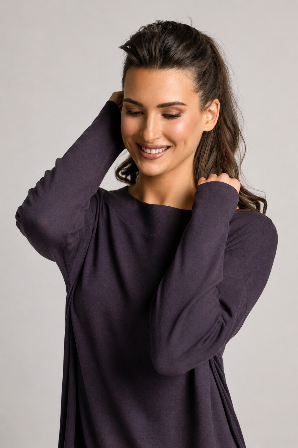 PAULA RYAN Relaxed Boat Neck Tunic - Cocoa Plum Merino