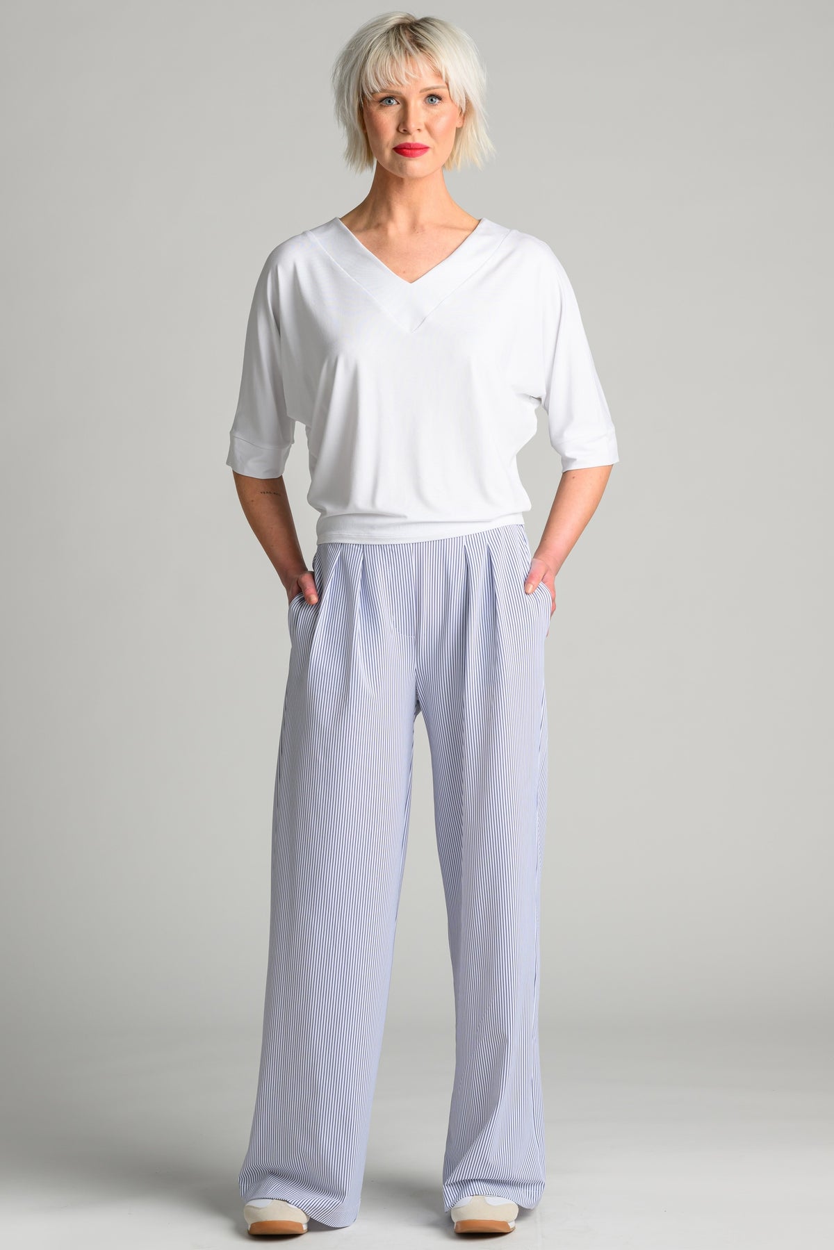 PAULA RYAN Wide Leg Pant - Single Stripe Microjersey