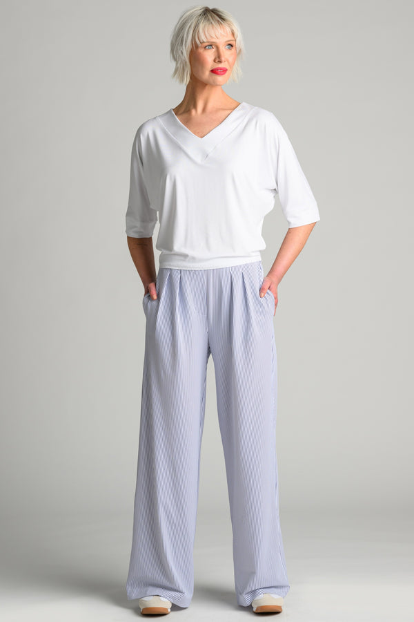 PAULA RYAN Wide Leg Pant - Single Stripe Microjersey