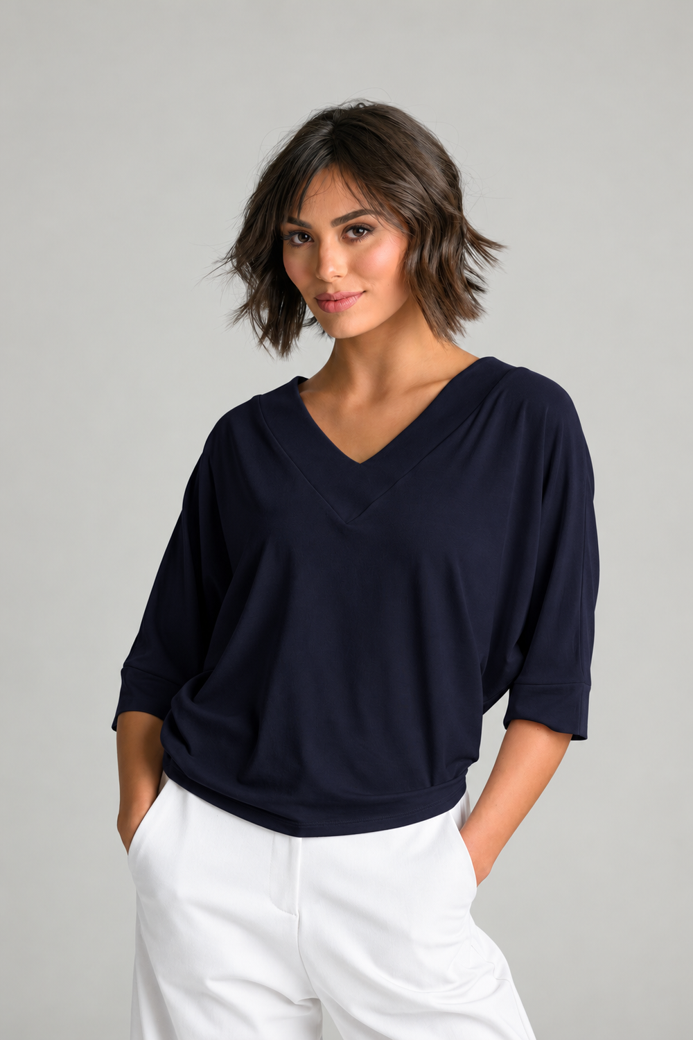 V Neck Cloud Top - Navy EcoVero