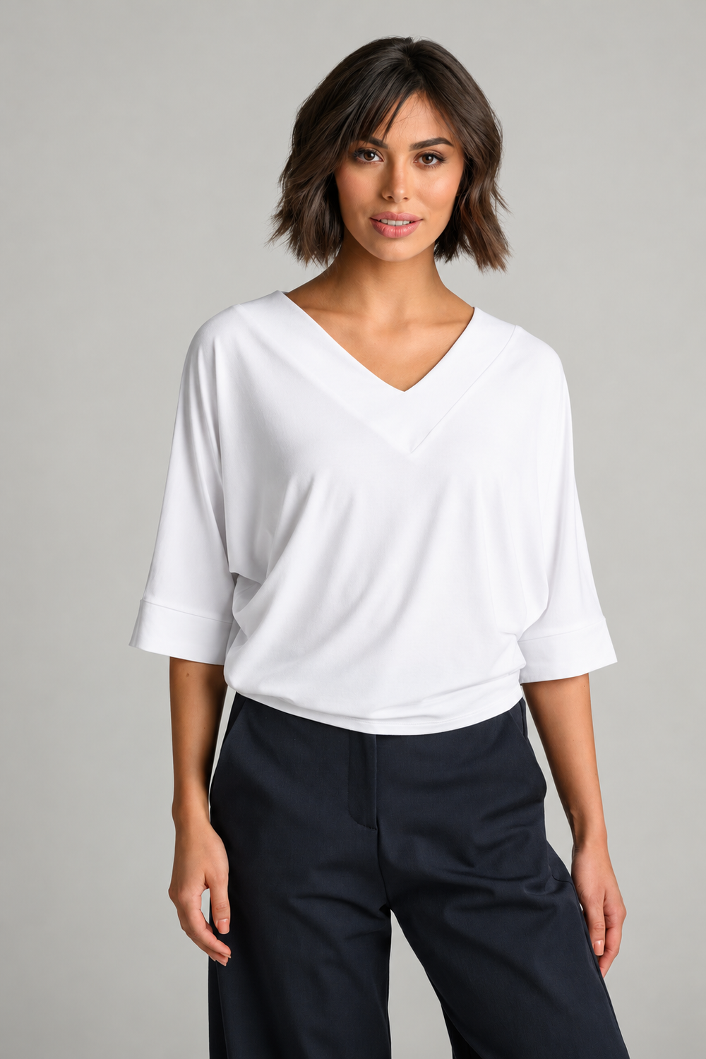PAULA RYAN V Neck Cloud Top - White EcoVero
