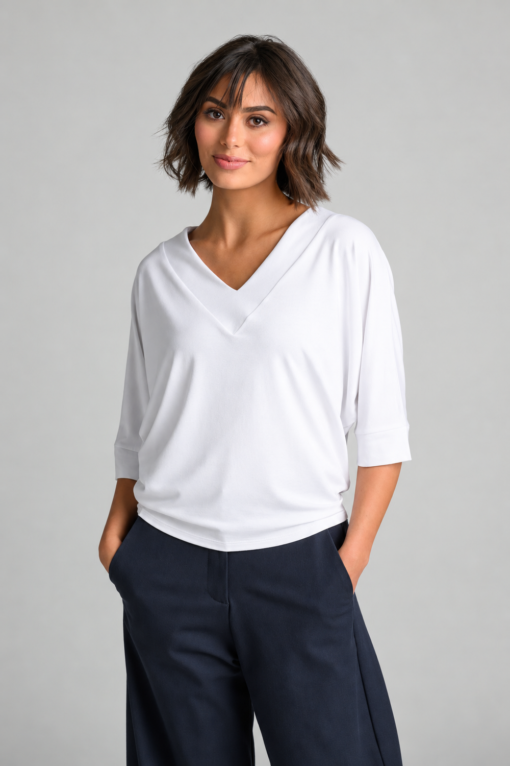 PAULA RYAN V Neck Cloud Top - White EcoVero