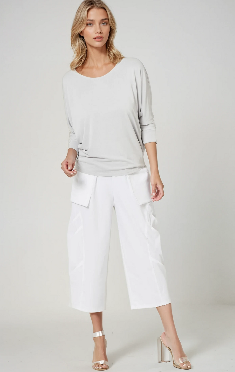 PAULA RYAN Batwing Top Modal Soft - Oyster