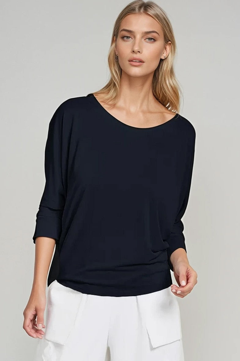 PAULA RYAN Batwing Top Modal Soft - Navy