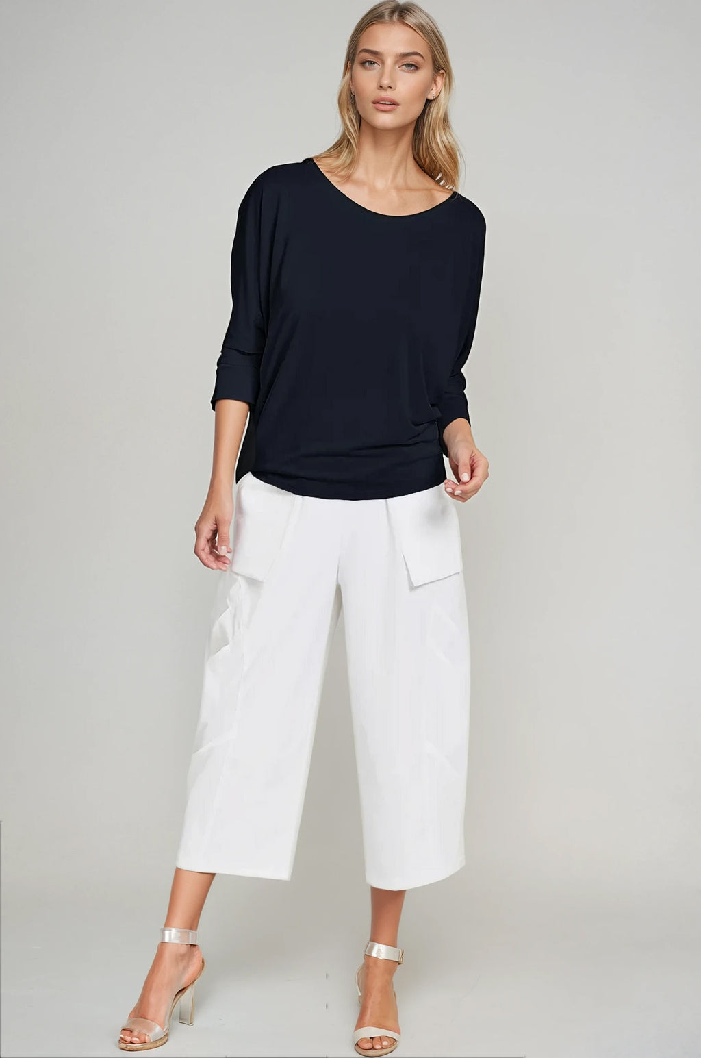 PAULA RYAN Batwing Top Modal Soft - Navy