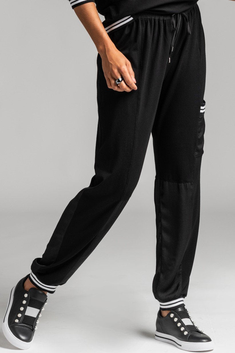 PAULA RYAN RELAXED Panelled Cargo Pant - Viscose Jersey - Black/White - Paula Ryan