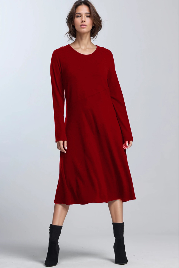 PAULA RYAN A Line Swing Dress - Red Merino Paula Ryan PAULA RYAN A Line Swing Dress - Red Merino Paula Ryan