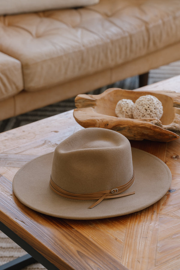 SUNDAISE - Tessa Wool Panama Hat - Stacked Trim Taupe - Paula Ryan