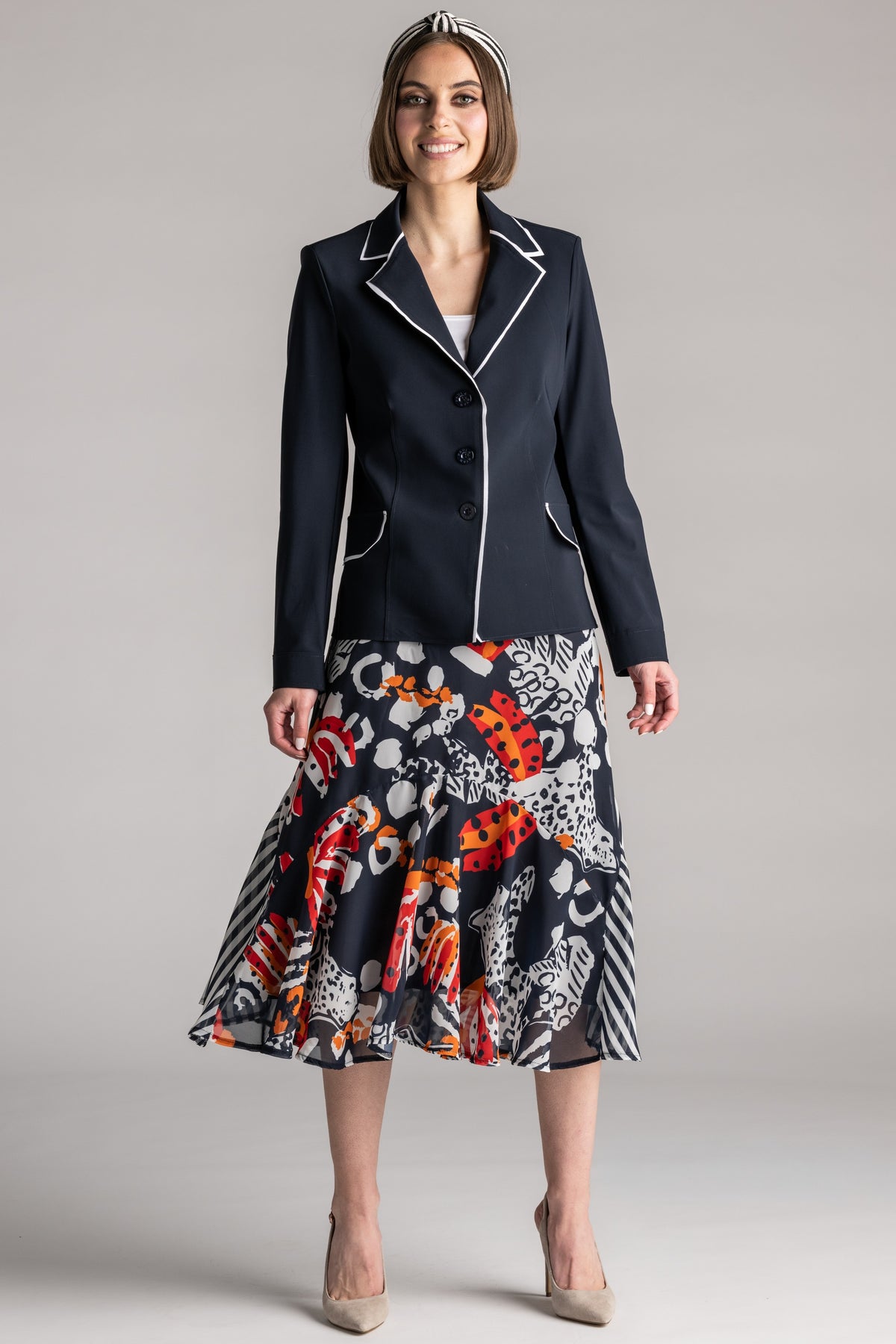 PAULA RYAN Contrast Trim Blazer - Navy/White - Paula Ryan