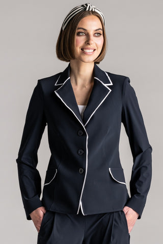 PAULA RYAN Contrast Trim Blazer - Navy/White