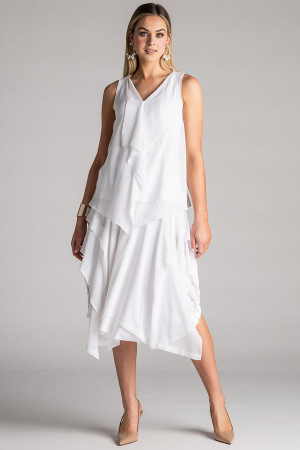 PAULA RYAN Chiffon Overlay Skirt - White