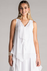 PAULA RYAN Chiffon Overlay Top - White