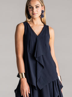 PAULA RYAN Chiffon Overlay Top - Navy - Paula Ryan