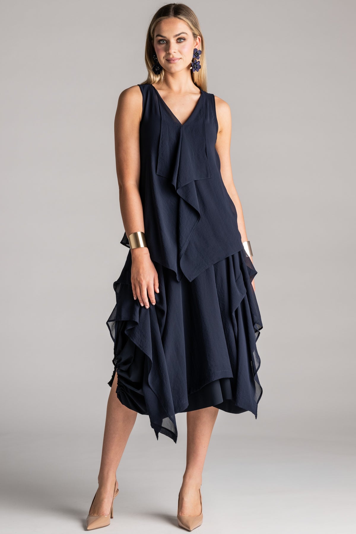 PAULA RYAN Chiffon Overlay Top - Navy