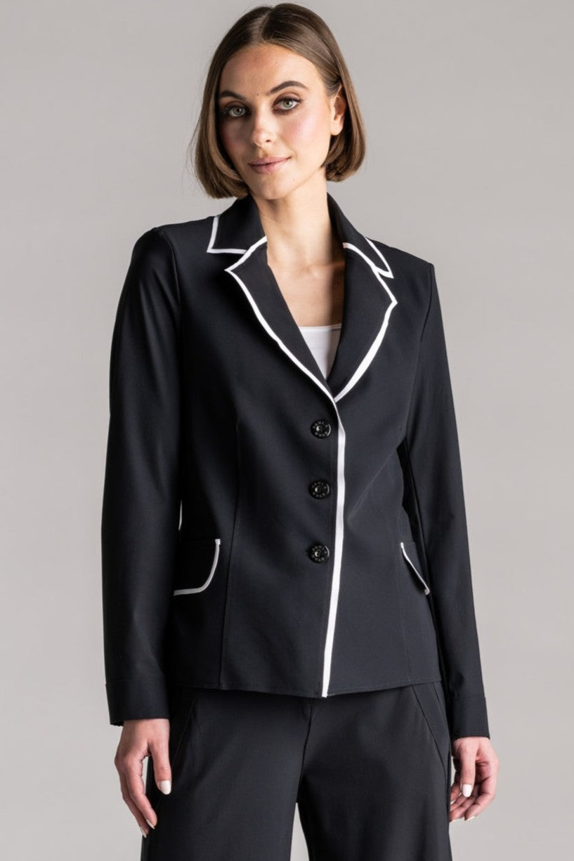 PAULA RYAN Contrast Trim Blazer - Black/White - Paula Ryan