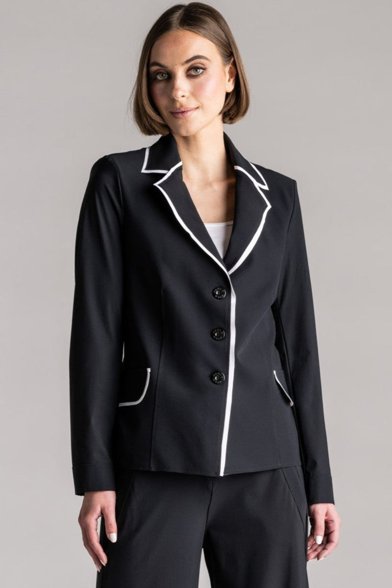 PAULA RYAN Contrast Trim Blazer - Black/White - Paula Ryan
